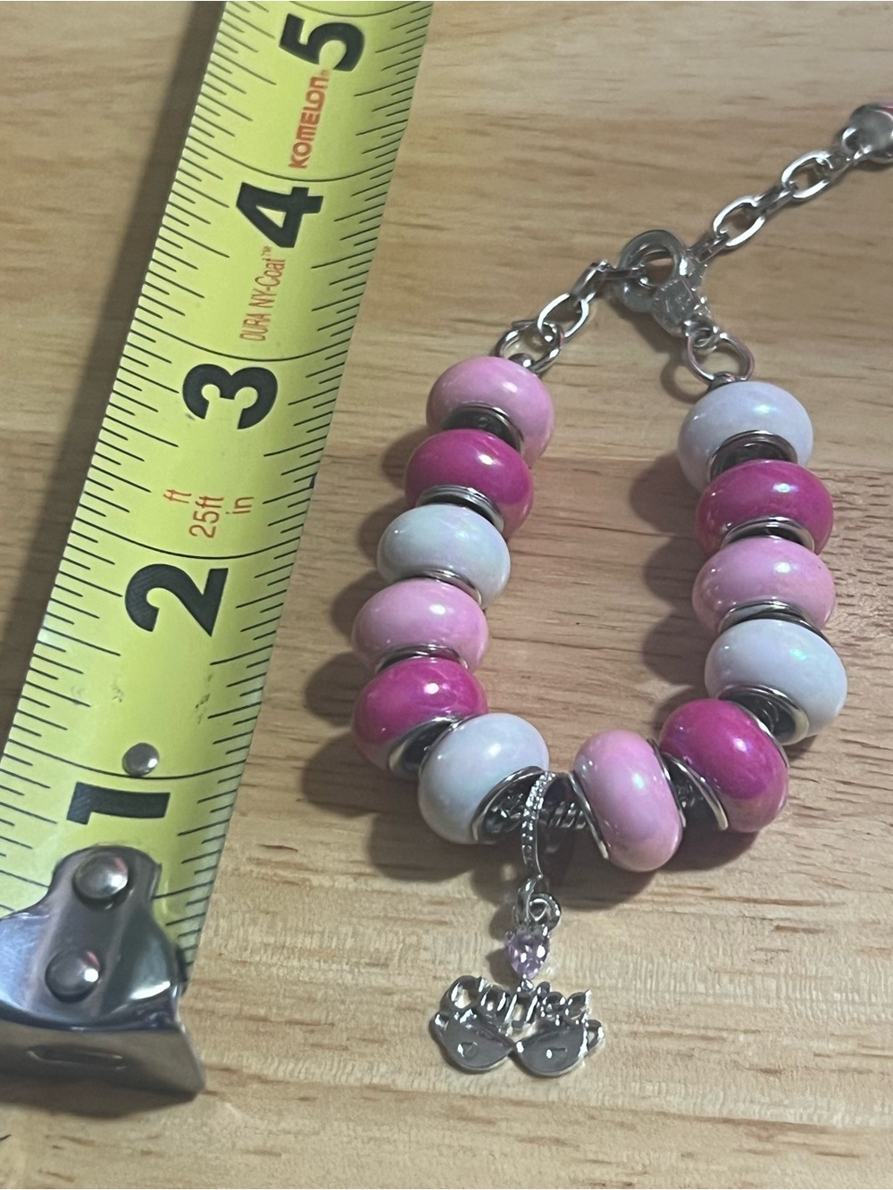 Pink Bead Charm Bracelet for Women B279 coffee charm